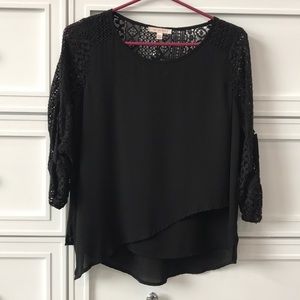 Black Cross front lace detail blouse